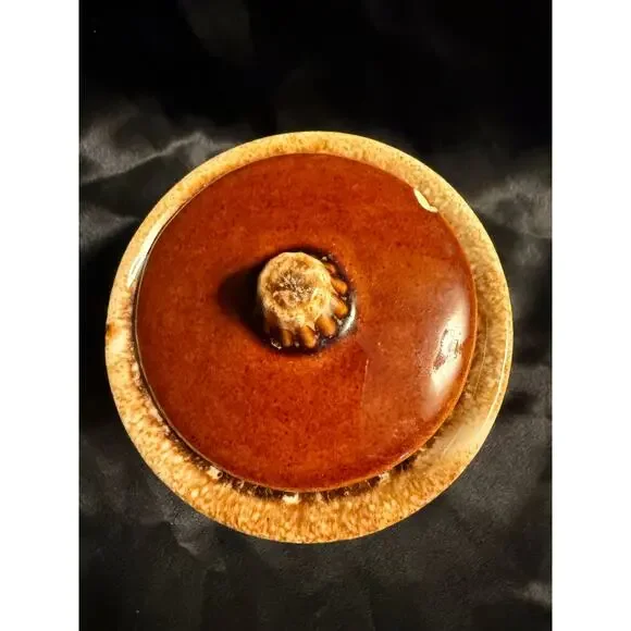 Vintage 60’s Hull Brown Drip Glaze sugar bowl with lid 5” - Picture 3 of 7